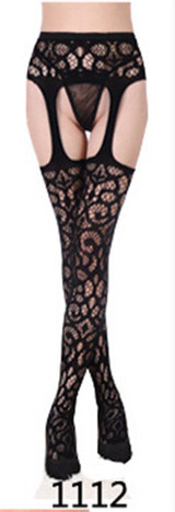 Lace Suspenders Open Crotch Sexy Lingerie Women Tights Thigh High Stockings Nightclub Thin Pantyhose