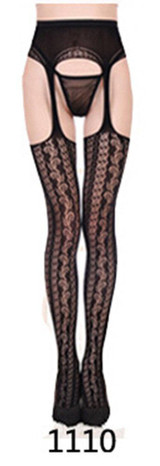 Lace Suspenders Open Crotch Sexy Lingerie Women Tights Thigh High Stockings Nightclub Thin Pantyhose