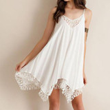 Lace Summer Dress Women For Solid Sexy Hollow Out Loose Cami Sleeveless Knee-Length Vestidos Casual Dresses 2017 New Fashion
