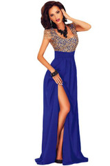 Lace Stitching Backless Top Elegant Long Party Dresses Floor Length Formal Dress High Slit Side Women Dress For Party Evening