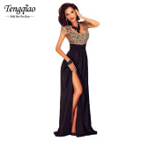 Lace Stitching Backless Top Elegant Long Party Dresses Floor Length Formal Dress High Slit Side Women Dress For Party Evening