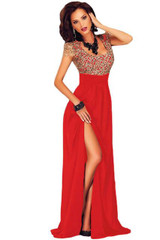 Lace Stitching Backless Top Elegant Long Party Dresses Floor Length Formal Dress High Slit Side Women Dress For Party Evening