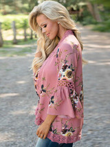 Lace Split-joint Printed Cover-up Top