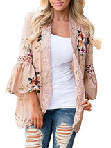 Lace Split-joint Printed Cover-up Top