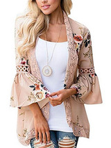 Lace Split-joint Printed Cover-up Top
