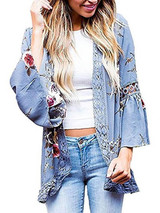 Lace Split-joint Printed Cover-up Top