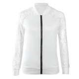 Lace Sleeve Women Autumn Basic Coats Long Sleeve Lace Patchwork Transparent Zipper Casual Slim Jacket Coat Bomber Jacket Outwear