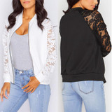 Lace Sleeve Women Autumn Basic Coats Long Sleeve Lace Patchwork Transparent Zipper Casual Slim Jacket Coat Bomber Jacket Outwear