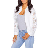 Lace Sleeve Women Autumn Basic Coats Long Sleeve Lace Patchwork Transparent Zipper Casual Slim Jacket Coat Bomber Jacket Outwear