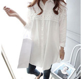Lace Patch-worked Maternity Shirts Long Sleeve Loose Blouses Tops Clothes for Pregnant Women Spring Autumn Pregnancy Clothing