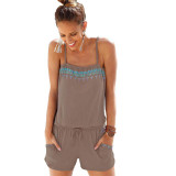 Lace Girl Summer Jumpsuits 2017 Spaghetti Strap Beach Playsuits Printed Jumpsuits Shorts Womens Sleeveless Bodysuit Overalls
