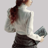 Lace Girl Fashion 2017 Stand Collar Long Sleeve Women Shirt OL Office Formal Elegant Ruffle Blouse Office Chiffon Tops Plus Size