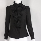 Lace Girl Fashion 2017 Stand Collar Long Sleeve Women Shirt OL Office Formal Elegant Ruffle Blouse Office Chiffon Tops Plus Size