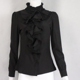 Lace Girl Fashion 2017 Stand Collar Long Sleeve Women Shirt OL Office Formal Elegant Ruffle Blouse Office Chiffon Tops Plus Size