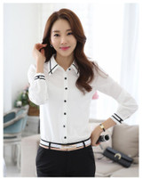 Lace Girl Chiffon White Shirts Office Blouses For Women Formal Blusas 2018 Spring Fashion Long Sleeve Collared Ladies Shirt Tops