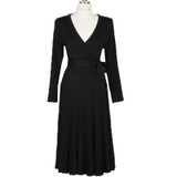 Lace Girl Autumn Winter 2017 New Long Sleeve Women Dress New Sexy Silm V-Neck Fashion Solid Color Dropped Pleated Dress