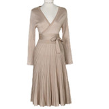 Lace Girl Autumn Winter 2017 New Long Sleeve Women Dress New Sexy Silm V-Neck Fashion Solid Color Dropped Pleated Dress