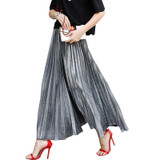 Lace Girl 2018 Spring Pleated Long Skirts For Women Skirt Fashion Gold Silver Vintage Metallic Maxi Skirts Formal Party Skirts