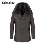KOLMAKOV 2017 new winter high quality fur collar men's wool trench coat,cashmere windbreaker Thicker 50% woolen overcoat.