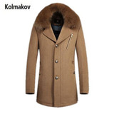 KOLMAKOV 2017 new winter high quality Fox fur collar men's wool trench coat,Men Detachable windbreaker wool overcoat,size M-4XL.