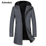 KOLMAKOV 2017 new winter high quality Casual turn-down collar men's woolen coat,men Hooded long trench coat, full size M-3xl.