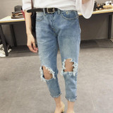 Kobeinc High Waist Denim Pants for Women Vintage Ripped Holes Jeans Harem Pantalon 2017 Autumn Vaqueros Mujer Pockets Pantalon