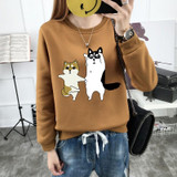 Kobeinc Autumn Winter Women Sweatshirts Puppy Dog Funny Printing Hoodies Thicking Warm O-Neck Pullover Sweatshirts For Female