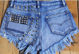 Big Size 2017 Women's Fashion Brand Vintage Tassel Rivet Ripped Loose High Waisted Short Jeans Punk Sexy Hot Woman Denim Shorts