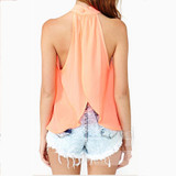 Big Sale Women Summer Blouses Chiffon Vest Shirts Tops Off Shoulder Sleeveless Backless Blusas Tank Tops Ladies Candy Color Vest