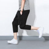 Big Pocket Male Harem Pant Jogger Sweatpants Men Fashion Casual Calf Length Trousers