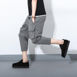 Big Pocket Male Harem Pant Jogger Sweatpants Men Fashion Casual Calf Length Trousers