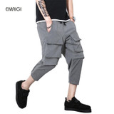 Big Pocket Male Harem Pant Jogger Sweatpants Men Fashion Casual Calf Length Trousers