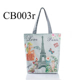 Hot Sale Women Canvas Tote Paris Tower Print Female Shoulder Bags Canvas Beach Bag For Girls Single Shopping Bags Bolsa Feminina