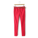 Hot Sale Women Cotton Pants 2016 Spring Fashion Women Pants Slim Pencil Pants With Belt Work Wear OL  LB085