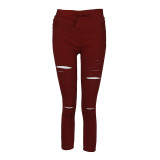 Hot Sale Vintage Hole Ripped Pants Woman Plus Size Elasticity High Waist Skinny Trousers Female Pencil Stretch Pants Jeans Jan13