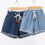Hot Sale Summer 2018 New High Waist Shorts Casual Women Loose Straight Denim Short Pants Students Elastic Waist Jeans Shorts