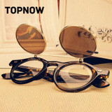 Hot Sale Steampunk Goth Glasses Goggles Round Flip Up Sunglasses Women Men Retro Vintage Fashion Eyewear Unisex Oculos de sol