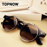 Hot Sale Steampunk Goth Glasses Goggles Round Flip Up Sunglasses Women Men Retro Vintage Fashion Eyewear Unisex Oculos de sol