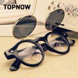 Hot Sale Steampunk Goth Glasses Goggles Round Flip Up Sunglasses Women Men Retro Vintage Fashion Eyewear Unisex Oculos de sol
