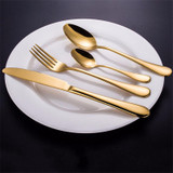 Hot Sale Stainless Steel Golden Western Food Dinnerware Cutlery Fork Knife &amp; Scoop Tableware Cutlery Set