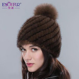 Hot sale real mink fur hat for women winter knitted mink fur beanies cap with fox fur pom poms 2015 brand new thick  female cap Hot sale real mink fur hat for women winter knitted mink fur beanies cap with fox fur pom poms 2015 brand new thick  female cap
