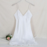 2017 Ladies Sexy Silk Satin Night Dress Sleeveless V-neck Nightgown Lace Sleepwear For Women