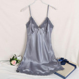 2017 Ladies Sexy Silk Satin Night Dress Sleeveless V-neck Nightgown Lace Sleepwear For Women