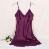 2017 Ladies Sexy Silk Satin Night Dress Sleeveless V-neck Nightgown Lace Sleepwear For Women