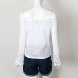 2017 Lace Blusas Women Long Flare Sleeve Slash Neck Shirts Summer Sexy Cut Out Blouse Casual Off Shoulder Tops White Blusa GV623