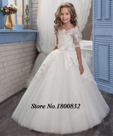 2017 Lace Arabic Flower Girl Dresses for Weddings Tulle Baby Girl Communion Dresses Children Girl Pageant Gown FH129