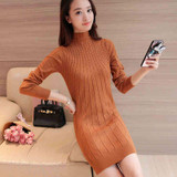 2017 Korean Women Warm Knitted Sweater Dress Winter Autumn Female Half Turtleneck Long Sleeve Sexy Bodycon Mini Dresses Knitwear
