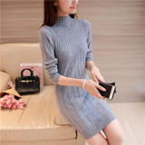 2017 Korean Women Warm Knitted Sweater Dress Winter Autumn Female Half Turtleneck Long Sleeve Sexy Bodycon Mini Dresses Knitwear