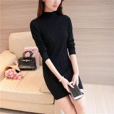2017 Korean Women Warm Knitted Sweater Dress Winter Autumn Female Half Turtleneck Long Sleeve Sexy Bodycon Mini Dresses Knitwear