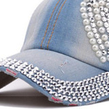 2017 Korean Style Women Denim Baseball Cap Rhinestone Heart Shape Caps for Spring/Summer/Autumn/Winner